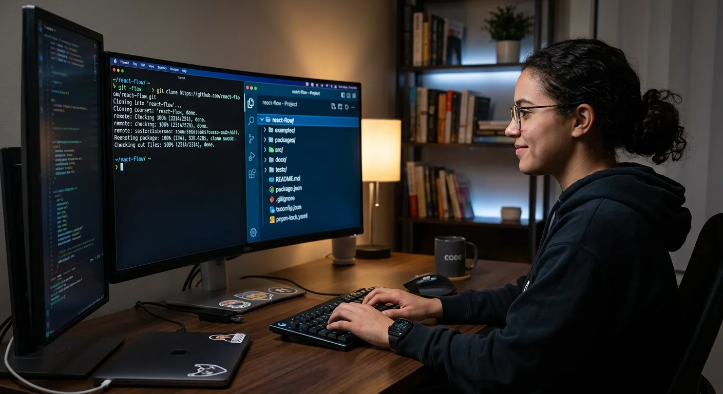 Developer using terminal to clone code structures into a new project folder