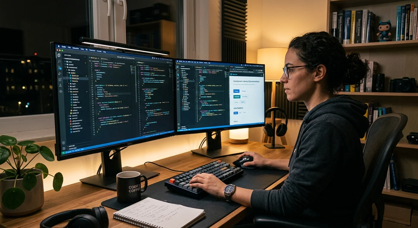 Developer auditing existing code for reusable components in IDE