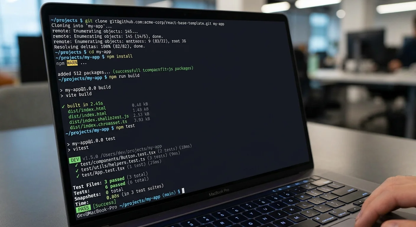 Terminal output showing successful code structure cloning and validation steps