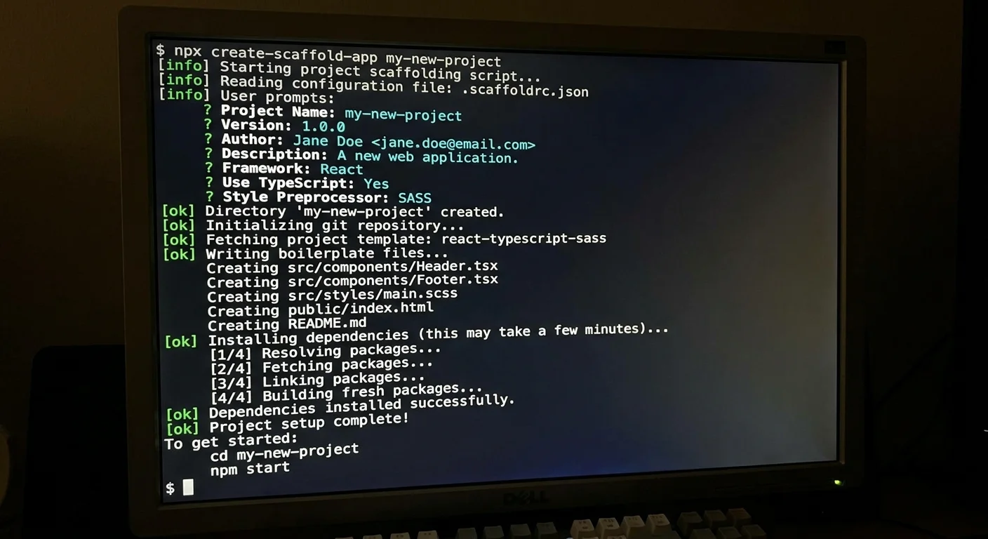 Terminal output of automated project template scaffolding script